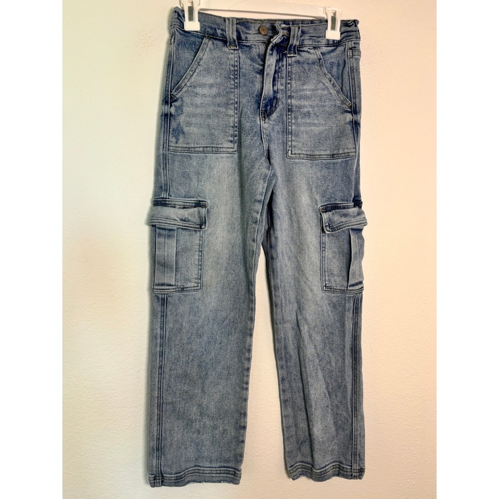 Vervet Blue Women Cargo Jeans Light Wash Straight Leg Size 24 T5926 Utility Pant